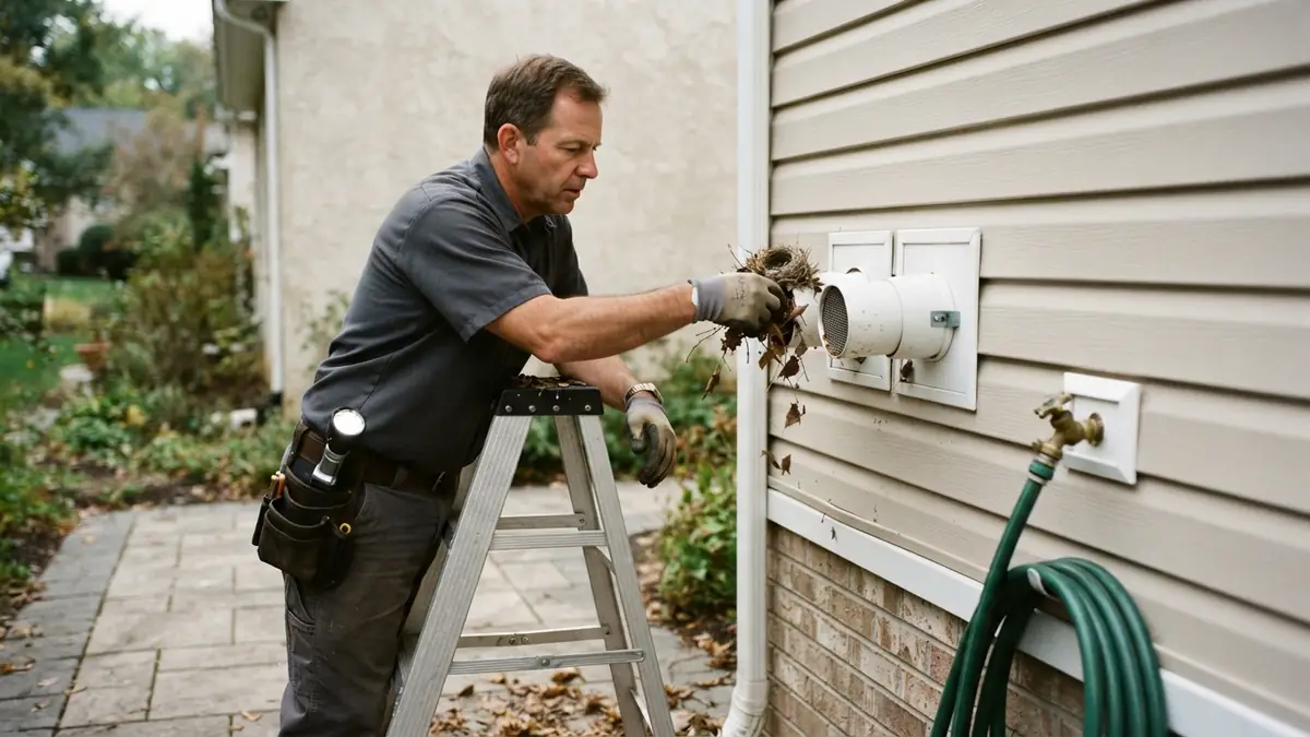Intake and exhaust terminations cleared during tankless water heater repair